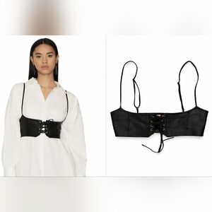 Free People 100% Lamb Leather Black Lace-Up Corset Belt Size S